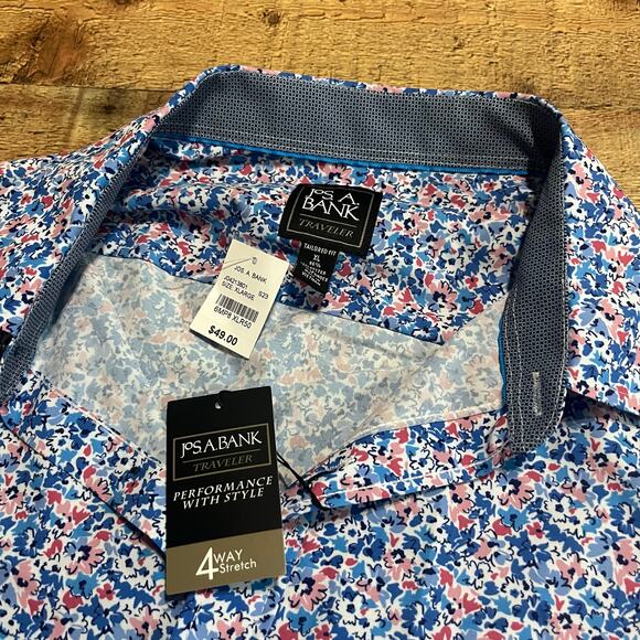 Jos A Bank Traveler Women's NEW Blue White Floral Long Sleeve Button Down Sz XL - Picture 5 of 5